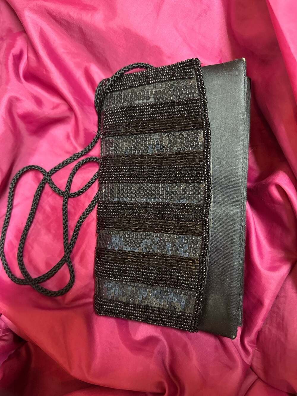Vintage La Regale Black Beaded Evening Bag Crossbody Purse